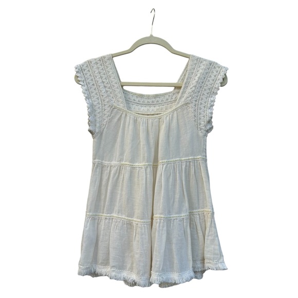 Free People Ivory Linen Crochet Bohemian Tribal Tank Top  -  XS - Picture 5 of 14